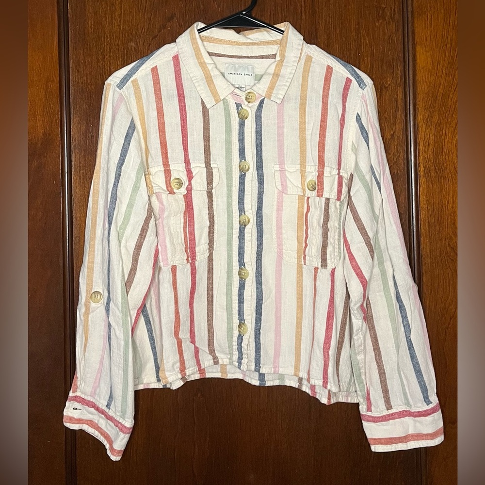 American Eagle Multicolor Striped Button Up Shirt Size Large